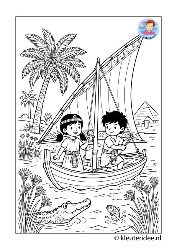 kleurplaat felucca thema Egypte kleuteridee 